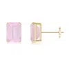 Angara Prong-set Emerald-cut Rose Quartz Solitaire Stud Earrings In Yellow Gold/medium Pink