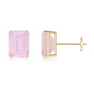 Angara Prong-set Emerald-cut Rose Quartz Solitaire Stud Earrings In Gold