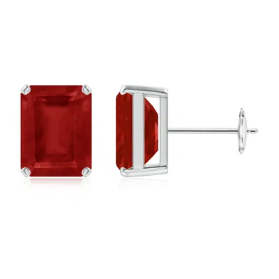 Angara Prong-set Emerald-cut Ruby Solitaire Stud Earrings In Metallic