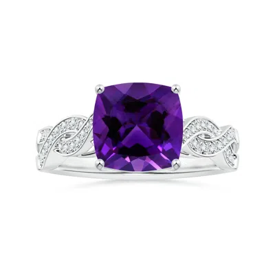 Angara Prong-set Gia Certified Cushion Amethyst Twist Shank Ring In Purple