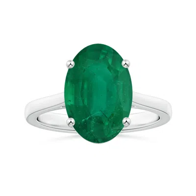 Angara Prong-set Gia Certified Oval Emerald Solitaire Ring With Reverse Tapered Shank In Green