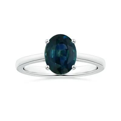 Angara Prong-set Gia Certified Oval Teal Sapphire Ring With Reverse Tapered Shank In Blue