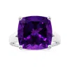 Angara Prong-set Gia Certified Solitaire Cushion Amethyst Split Shank Ring With Scrollwork In White Gold/dark Purple