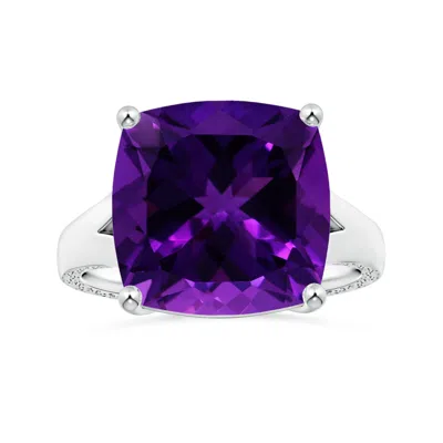 Angara Prong-set Gia Certified Solitaire Cushion Amethyst Split Shank Ring With Scrollwork In Purple