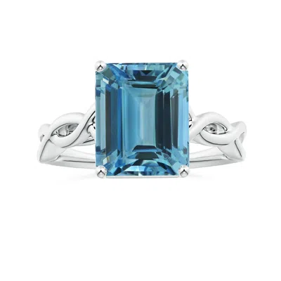 Angara Prong-set Gia Certified Solitaire Emerald-cut Aquamarine Twisted Shank Ring In Blue