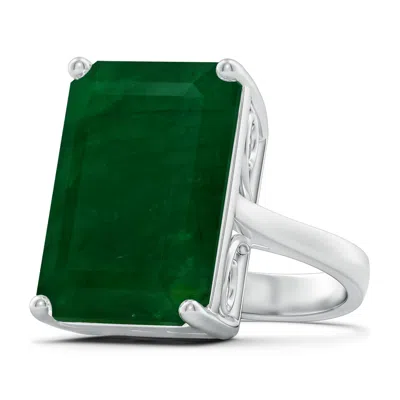 Angara Prong-set Gia Certified Solitaire Emerald-cut Emerald Reverse Tapered Ring In Metallic