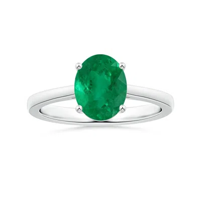 Angara Prong-set Gia Certified Solitaire Oval Columbian Emerald Reverse Tapered Shank Ring In Green