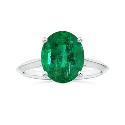 Angara Prong-set Gia Certified Solitaire Oval Emerald Knife-edge Shank Ring In Metallic