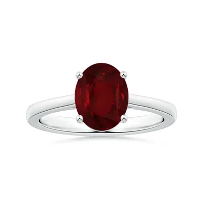 Angara Prong-set Gia Certified Solitaire Oval Ruby Ring With Reverse Tapered Shank In Gold