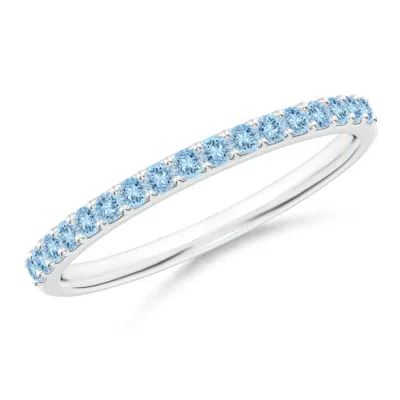 Angara Prong Set Half Eternity Round Aquamarine Wedding Ring In Blue
