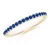 Angara Prong Set Half Eternity Round Blue Sapphire Wedding Ring In Yellow Gold/medium To Rich Blue