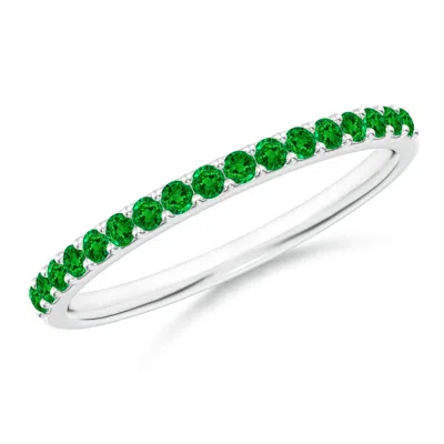 Angara Prong Set Half Eternity Round Emerald Wedding Ring In Green