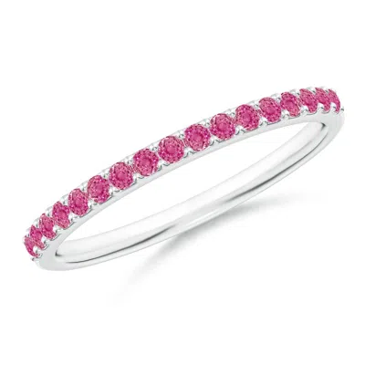 Angara Prong Set Half Eternity Round Pink Sapphire Wedding Ring