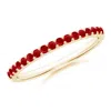 Angara Prong Set Half Eternity Round Ruby Wedding Ring In Yellow Gold/medium Red