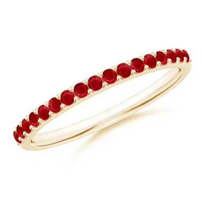 Angara Prong Set Half Eternity Round Ruby Wedding Ring In Red