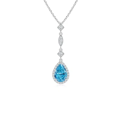Angara Prong-set Lab-grown Fancy Intense Blue Diamond Teardrop Halo Pendant