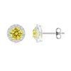 Angara Prong-set Lab-grown Fancy Intense Yellow And White Diamond Halo Stud Earrings In White Gold/fancy Intense