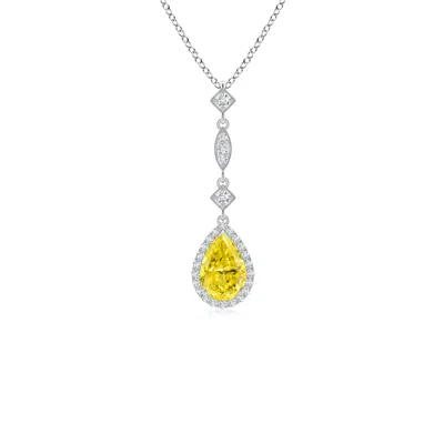 Angara Prong-set Lab-grown Fancy Intense Yellow Diamond Teardrop Halo Pendant