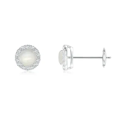 Angara Prong-set Moonstone And Diamond Halo Stud Earrings In Metallic