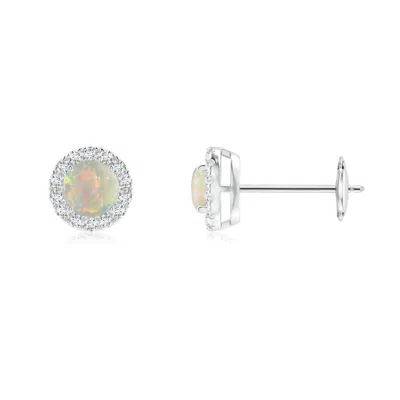 Angara Prong-set Opal And Diamond Halo Stud Earrings In Metallic