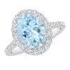 Angara Prong-set Oval Aquamarine Halo Ring With Diamonds