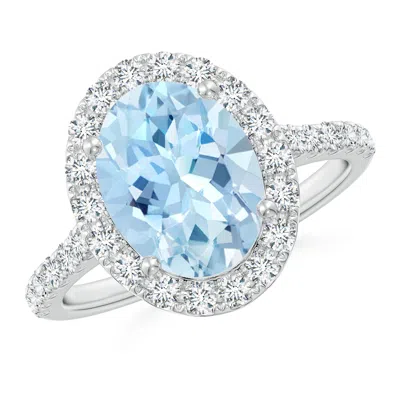 Angara Prong-set Oval Aquamarine Halo Ring With Diamonds