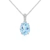 Angara Prong-set Oval Aquamarine Pendant With Diamond Bale In White Gold/light Swiss Blue