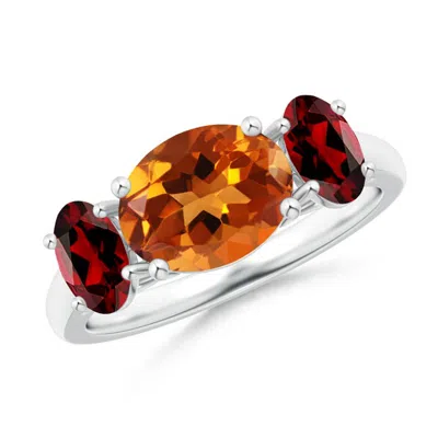 Angara Prong-set Oval Citrine And Garnet Three Stone Ring