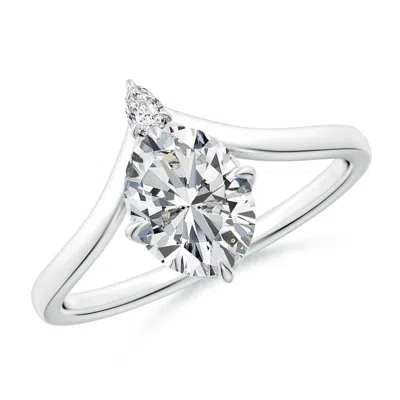 Angara Prong-set Oval Diamond Chevron Engagement Ring In White