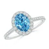 Angara Prong-set Oval Fancy Intense Blue Diamond Halo Ring With Accents