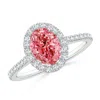 Angara Prong-set Oval Fancy Intense Pink Diamond Halo Ring With Accents