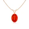 Angara Prong-set Oval Fire Opal V-bale Solitaire Pendant In Rose Gold/orangish Bright Red