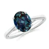 Angara Prong-set Oval Lab-grown Alexandrite Cathedral Solitaire Ring In White Gold/bluish Green Changing To Brownish Or Pinkish Purple