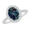 Angara Prong-set Oval Lab-grown Alexandrite Halo Ring With Diamonds In White Gold/bluish Green Changing To Brownish Or Pinkish Purple