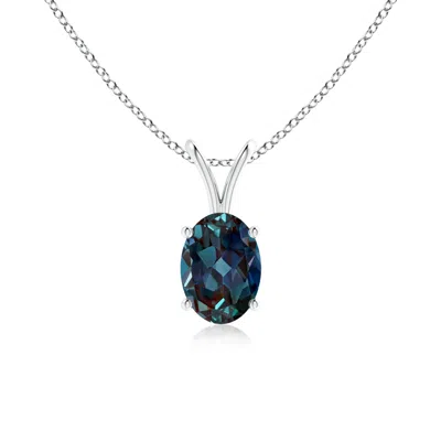 Angara Prong-set Oval Lab-grown Alexandrite V-bale Solitaire Pendant In Metallic