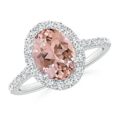 Angara Prong-set Oval Morganite Halo Ring With Diamonds In Metallic