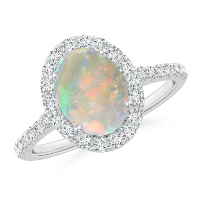 Angara Prong-set Oval Opal Halo Ring With Diamonds In Metallic
