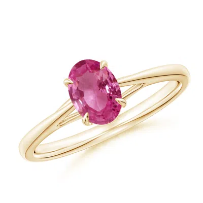 Angara Prong-set Oval Pink Sapphire Cathedral Solitaire Ring In Gold
