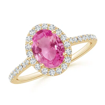 Angara Prong-set Oval Pink Sapphire Halo Ring With Diamonds In Gold