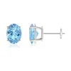 Angara Prong-set Oval Solitaire Aquamarine Stud Earrings In White Gold/swiss Blue