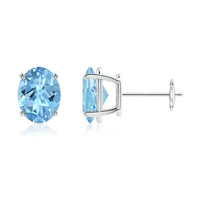 Angara Prong-set Oval Solitaire Aquamarine Stud Earrings In Metallic