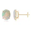 Angara Prong-set Oval Solitaire Cabochon Opal Stud Earrings In Yellow Gold/milky With High Play Of Colour