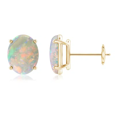 Angara Prong-set Oval Solitaire Cabochon Opal Stud Earrings In Gold