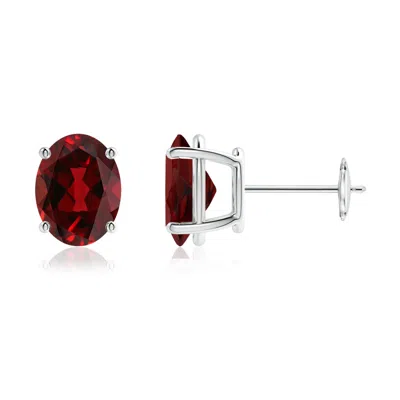Angara Prong-set Oval Solitaire Garnet Stud Earrings In Metallic