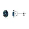 Angara Prong-set Oval Solitaire Lab-grown Alexandrite Stud Earrings In White Gold/bluish Green Changing To Brownish Or Pinkish Purple