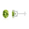 Angara Prong-set Oval Solitaire Peridot Stud Earrings In White Gold/yellowish Green