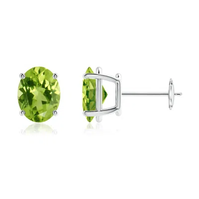 Angara Prong-set Oval Solitaire Peridot Stud Earrings In Green