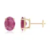 Angara Prong-set Oval Solitaire Pink Tourmaline Stud Earrings In Yellow Gold/medium Pink