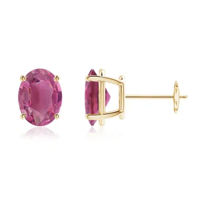 Angara Prong-set Oval Solitaire Pink Tourmaline Stud Earrings In Gold