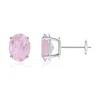 Angara Prong-set Oval Solitaire Rose Quartz Stud Earrings In White Gold/medium Pink